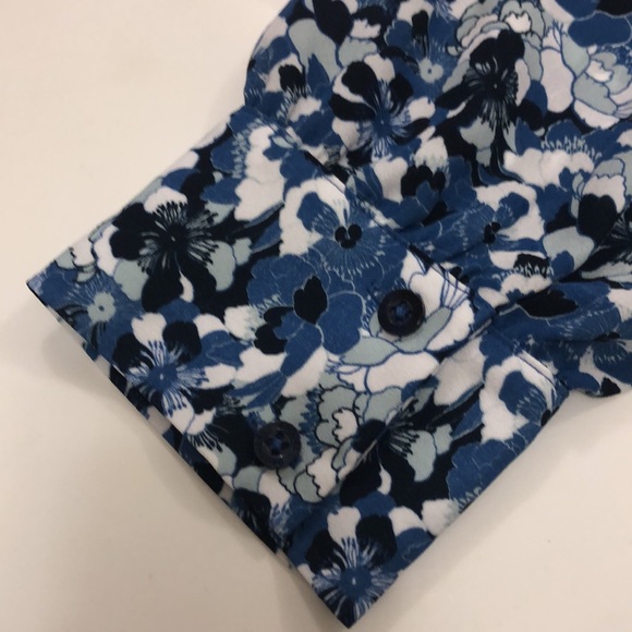 Brooks Brothers 10 Blue & White Floral Blouse Top Button Down Bow tie Excellent - Picture 8 of 10